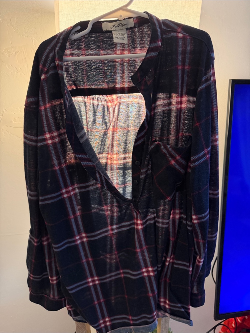 Love Potion Black Plaid Button-Down Shirt with Red and White Stripes